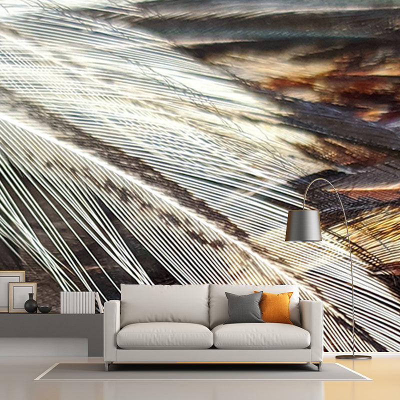 Feather Mural Modern Light Color for Girls Bedroom Wall Art, Custom Size