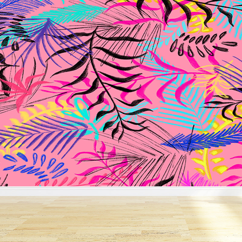 Plants Illustration Wall Mural Tropical Girls Room Mural for Wall Decor, Custom Size