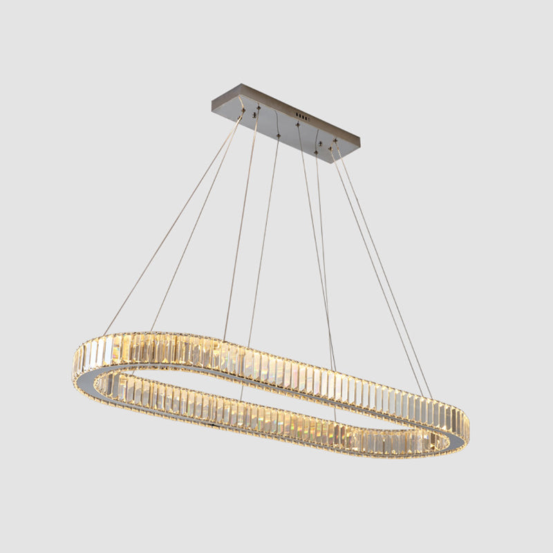 Oval Clear Crystal LED Island Light Fixture Modern Ceiling Pendant Light