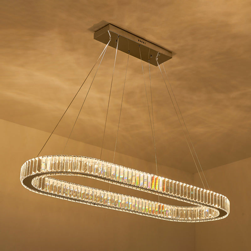 Oval Clear Crystal LED Island Light Fixture Modern Ceiling Pendant Light