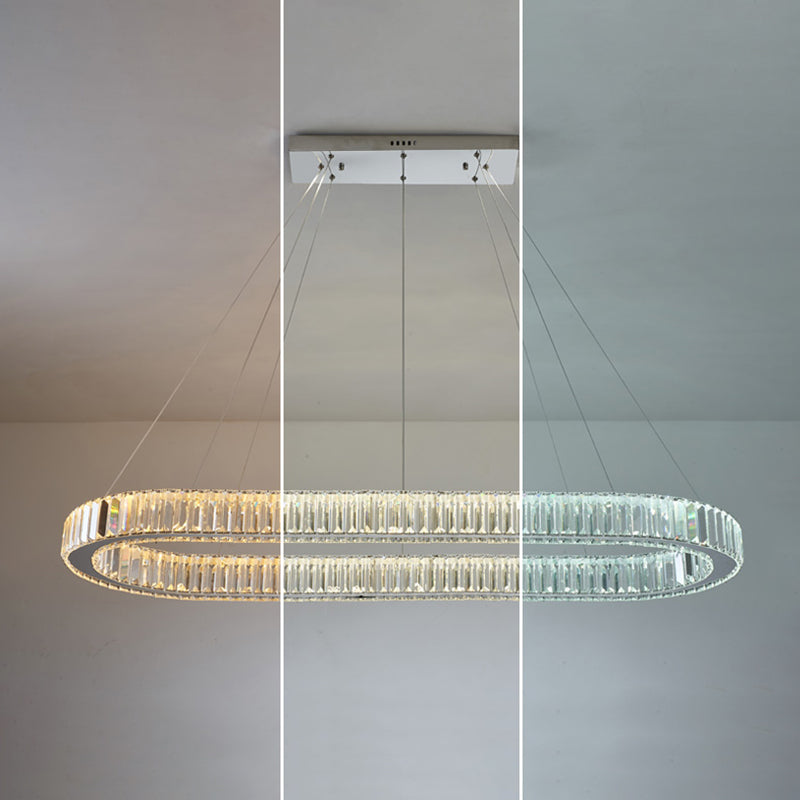 Oval Clear Crystal LED Island Light Fixture Modern Ceiling Pendant Light