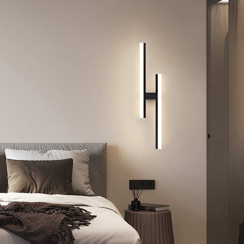 Forma lineal Luz de pared de metal Estilo moderno 2 luces Luz de montaje de pared Luz de luz en negro