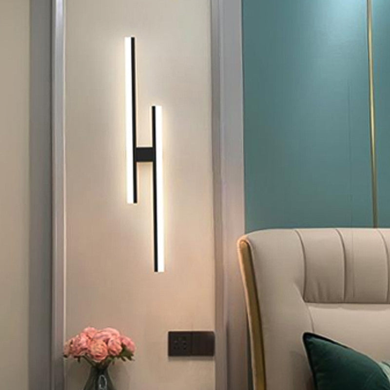 Forma lineal Luz de pared de metal Estilo moderno 2 luces Luz de montaje de pared Luz de luz en negro