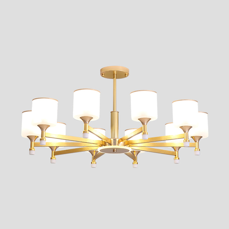 Chandelier en fer laqué créatif créatif moderne avec une teinte en verre blanche