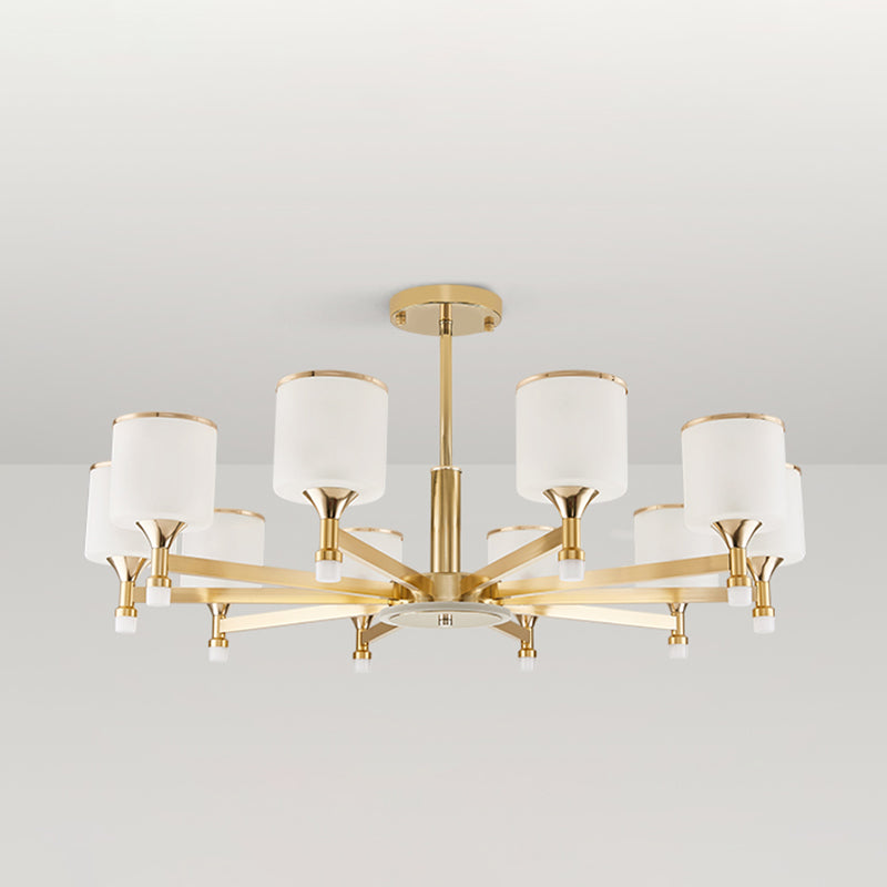 Chandelier en fer laqué créatif créatif moderne avec une teinte en verre blanche