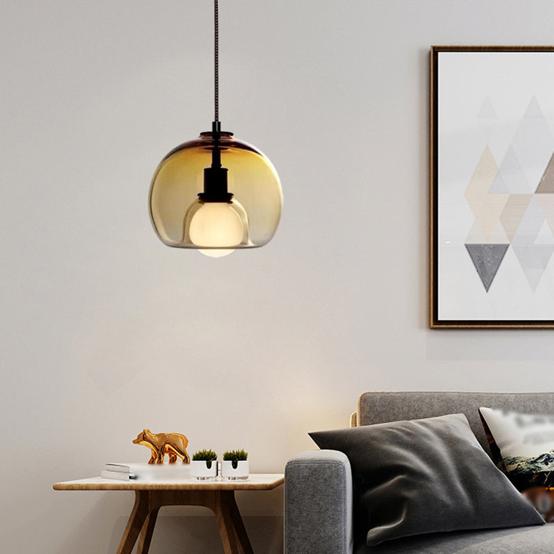 Modern Artistic Indoor Pendant Light Lacquered Iron Globe Hanging Lamp with Glass Shade