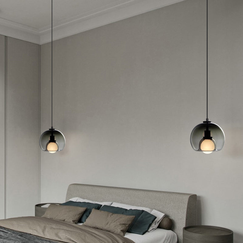 Modern Artistic Indoor Pendant Light Lacquered Iron Globe Hanging Lamp with Glass Shade