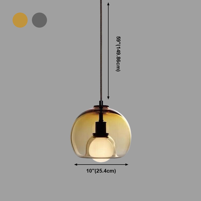 Modern Artistic Indoor Pendant Light Lacquered Iron Globe Hanging Lamp with Glass Shade