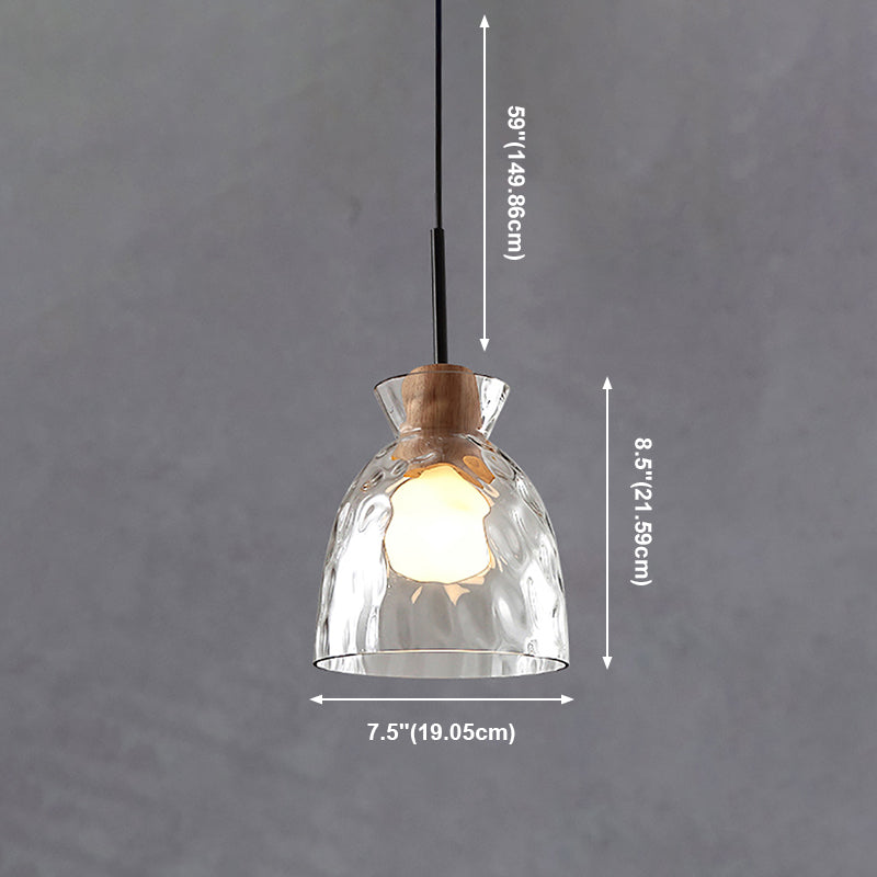 Ripple Glass Black Hanging Lamp in Modern Artistic Style Wooden Geometric Pendant Light
