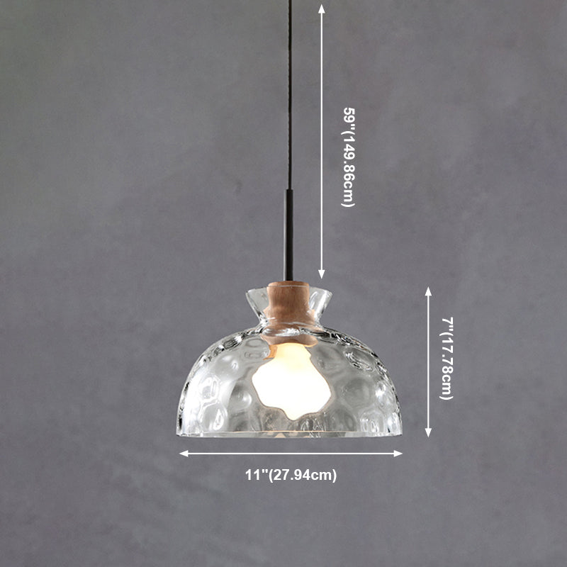 Ripple Glass Black Hanging Lamp in Modern Artistic Style Wooden Geometric Pendant Light