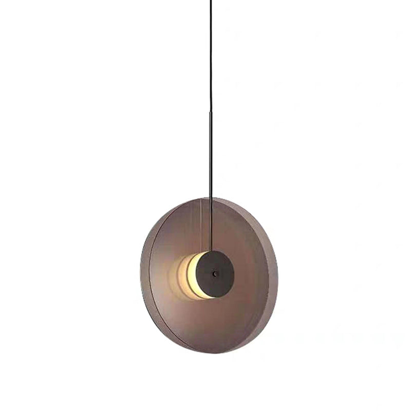 Modern Artistic LED Hanging Lamp Wrought Iron Circular Pendant Light with Glass Shade