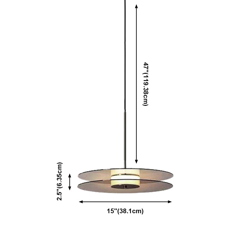 Modern Artistic LED Hanging Lamp Wrought Iron Circular Pendant Light with Glass Shade
