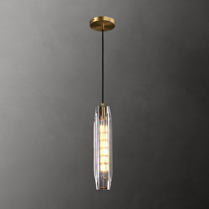 Modern Luxury Single Hanging Lamp Copper Cylindrical Pendant Light with Crystal Shade