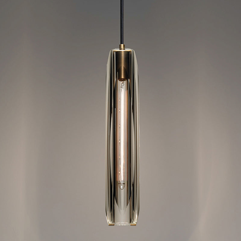 Modern Luxury Single Hanging Lamp Copper Cylindrical Pendant Light with Crystal Shade