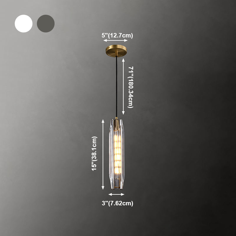 Modern Luxury Single Hanging Lamp Copper Cylindrical Pendant Light with Crystal Shade