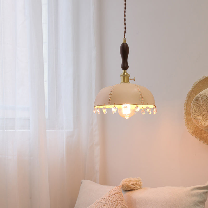 Leather Bowl Shape Hanging Lights Modern Style 1 Head Hanging Mount Fixture with Crystal