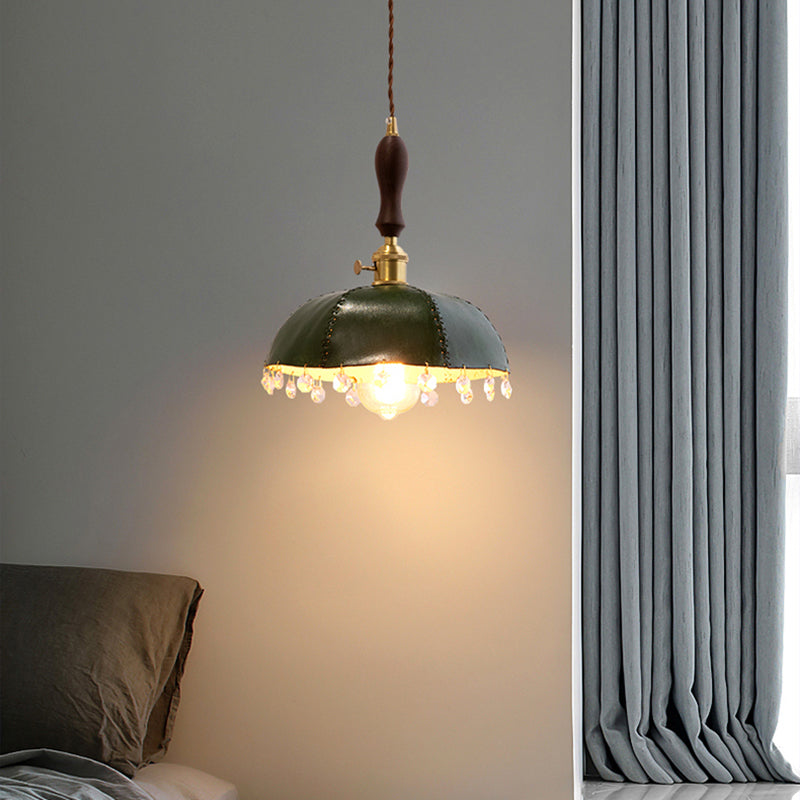 Leather Bowl Shape Hanging Lights Modern Style 1 Head Hanging Mount Fixture with Crystal