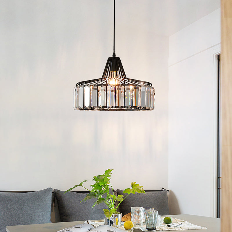 Crystal Drum Shape Hanging Lights Modern Style 1-Light Hanging Fixture for Living Room