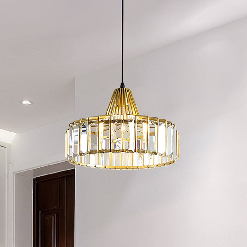 Crystal Drum Shape Hanging Lights Modern Style 1-Light Hanging Fixture for Living Room