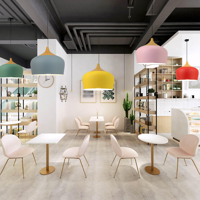 Bowl Shape Hanging Lighting Modern Macaron Style Metal 1-Light Pendant Lamp for Restaurant