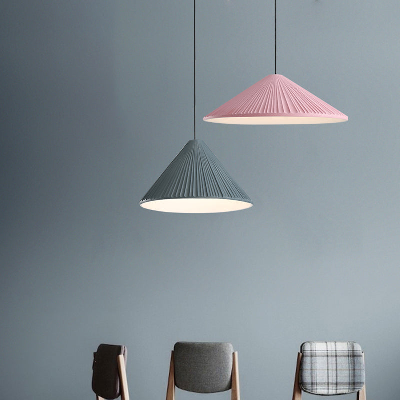 Cone Shape Hanging Lighting Modern Macaron Style Resin 1-Light Pendant Lamp for Bedroom