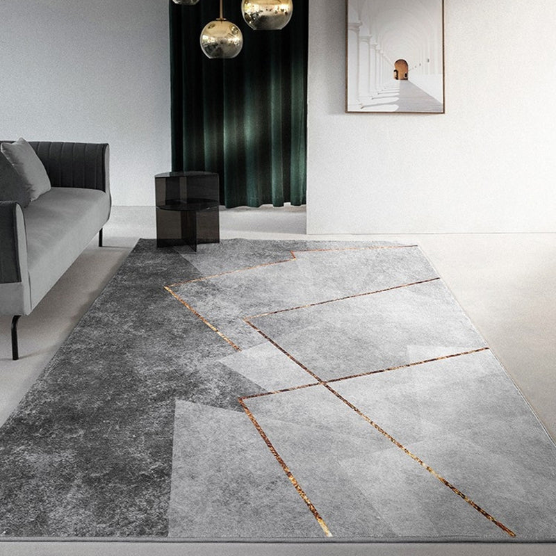 Gray Simple Rug Polyester Striped Indoor Rug Washable Rug for Drawing Room