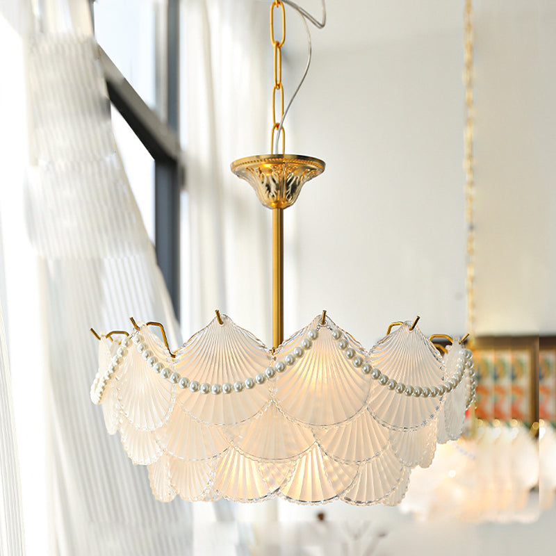 Modern Shell Shape Chandelier Glass Multi Light Hanging Light in White for Bedroom