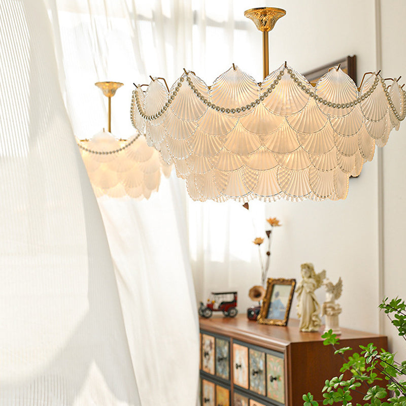 Modern Shell Shape Chandelier Glass Multi Light Hanging Light in White for Bedroom