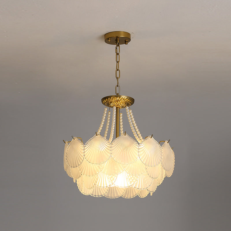 Modern Shell Shape Chandelier Glass Multi Light Hanging Light in White for Bedroom