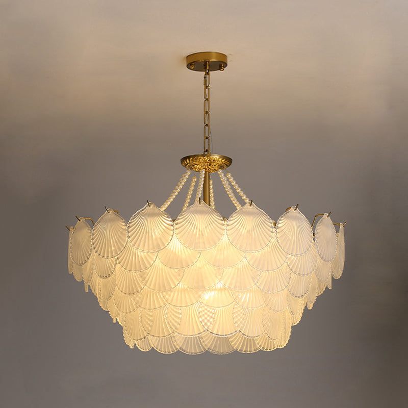 Modern Shell Shape Chandelier Glass Multi Light Hanging Light in White for Bedroom