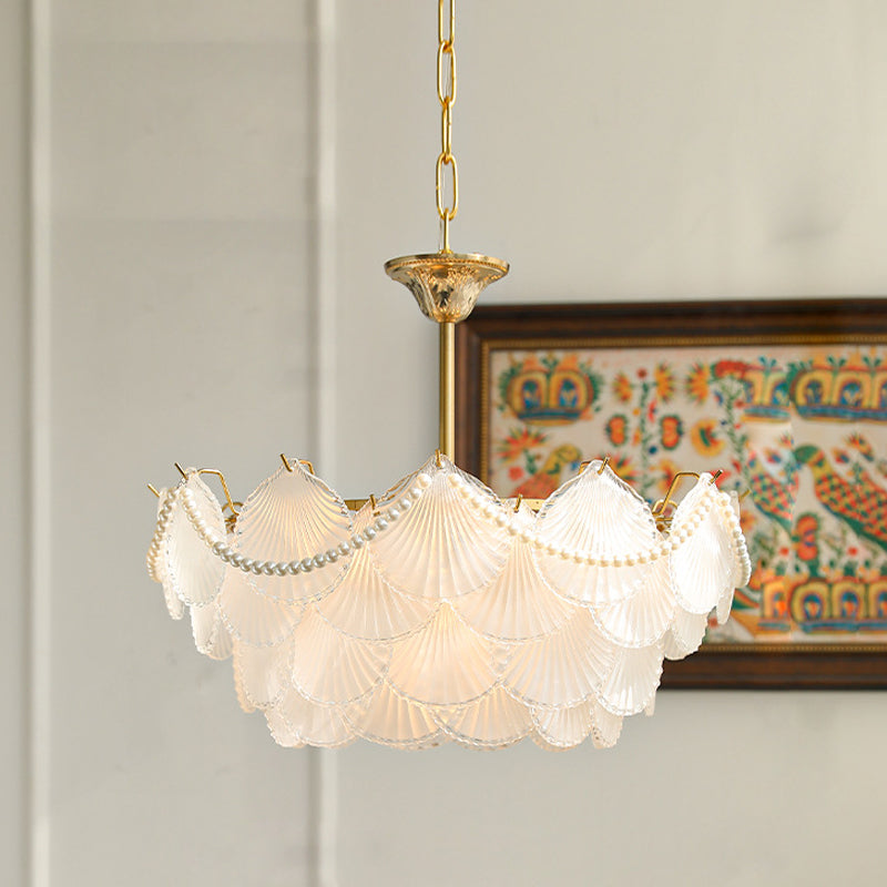Modern Shell Shape Chandelier Glass Multi Light Hanging Light in White for Bedroom