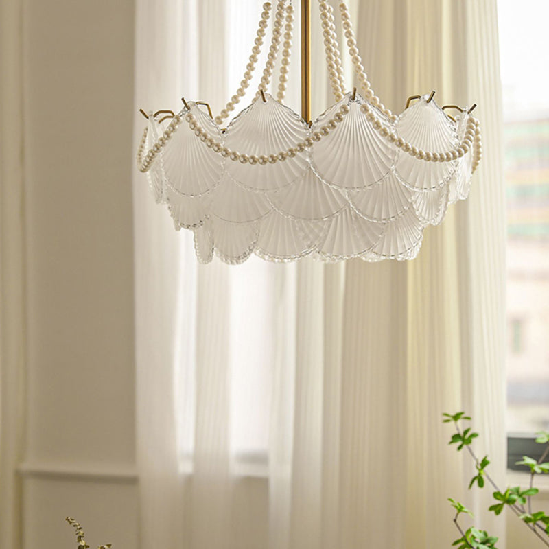 Modern Shell Shape Chandelier Glass Multi Light Hanging Light in White for Bedroom