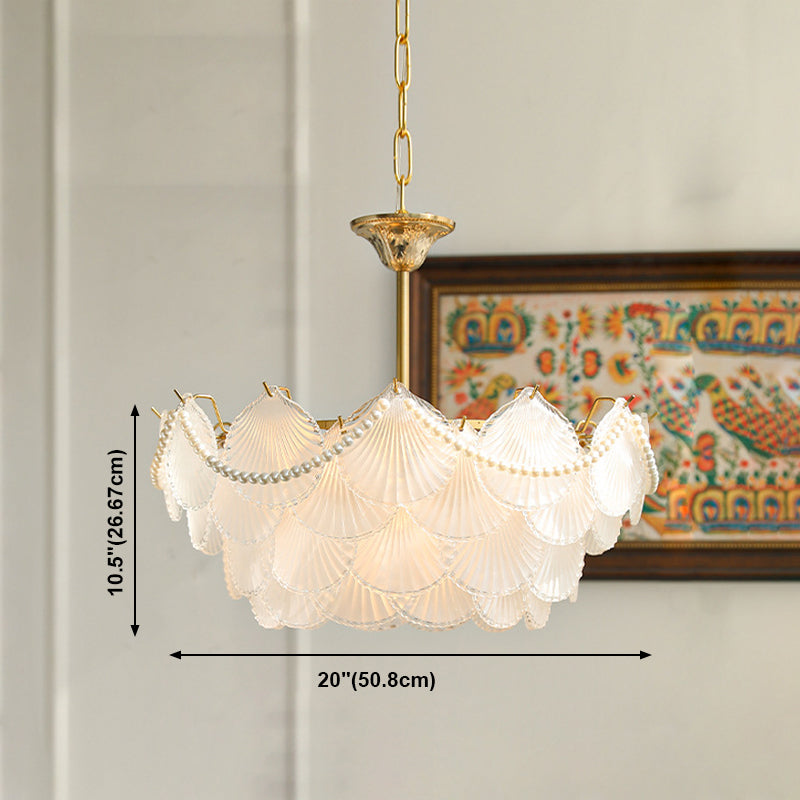 Modern Shell Shape Chandelier Glass Multi Light Hanging Light in White for Bedroom