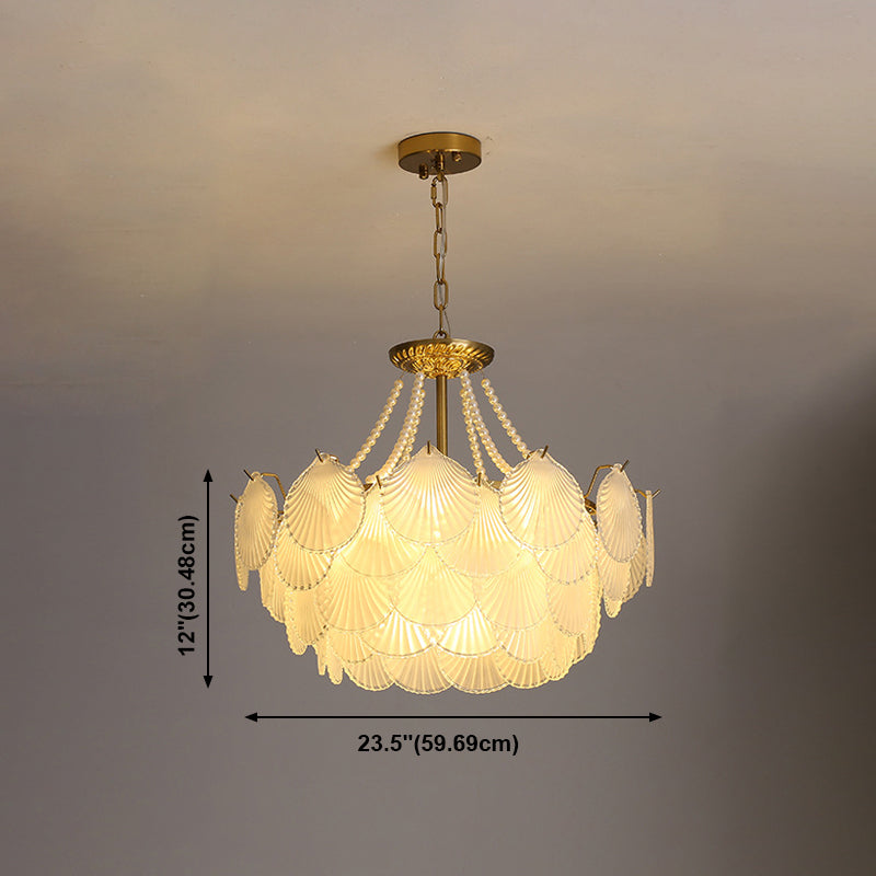 Modern Shell Shape Chandelier Glass Multi Light Hanging Light in White for Bedroom