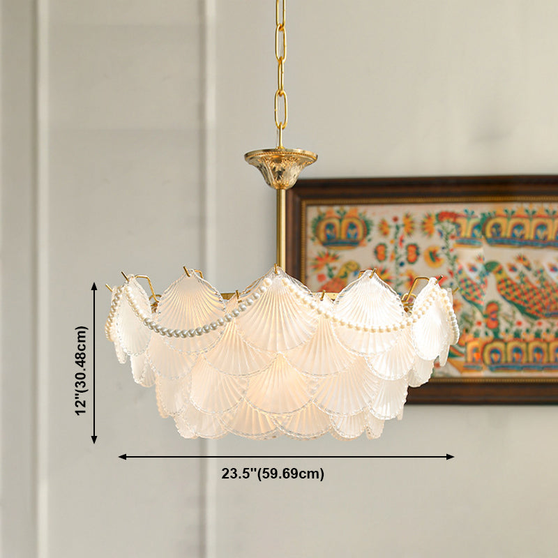 Modern Shell Shape Chandelier Glass Multi Light Hanging Light in White for Bedroom