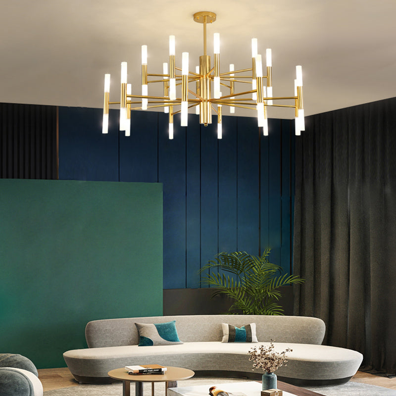Cylindrical Chandelier Postmodern Metal Gold Hanging Light for Dining Room