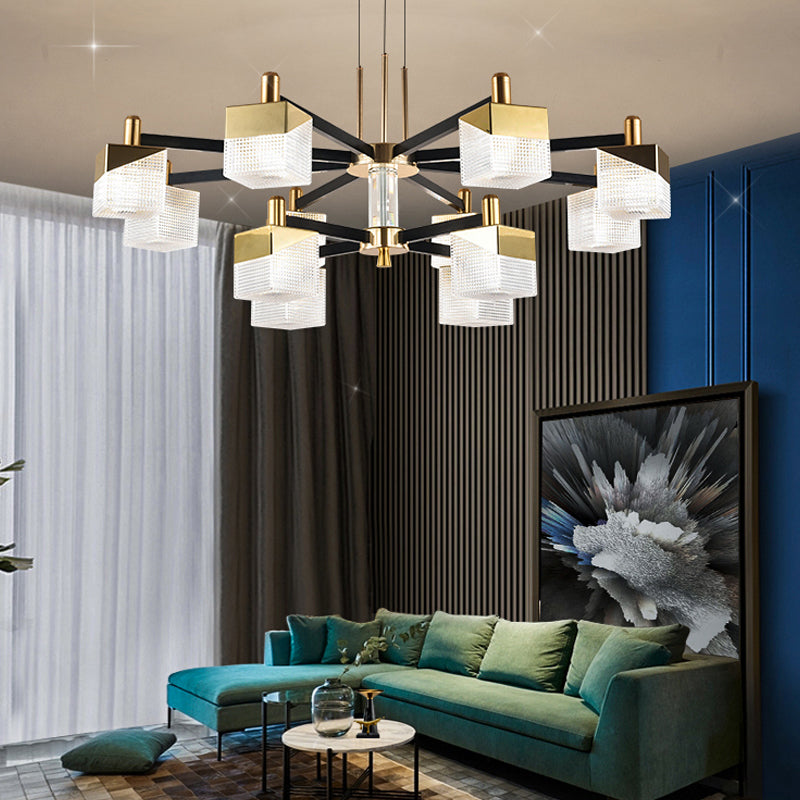 Square Chandelier Postmodern Metal LED Suspension Light Fixture