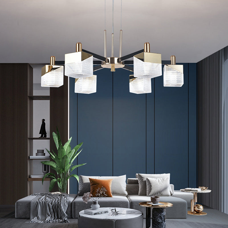Square Chandelier Postmodern Metal LED Suspension Light Fixture