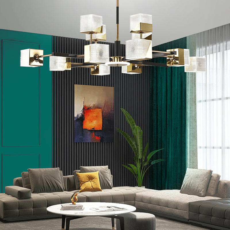 Square Chandelier Postmodern Metal LED Suspension Light Fixture
