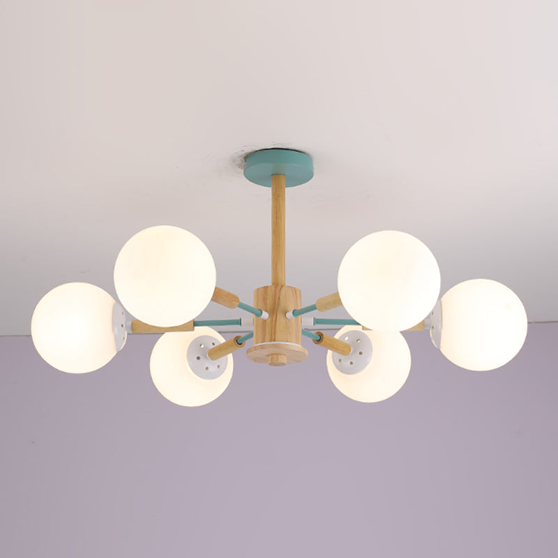 Modern Wood Chandelier Light Fixtures Globe Multi-Head Suspension Lamps for Living Room