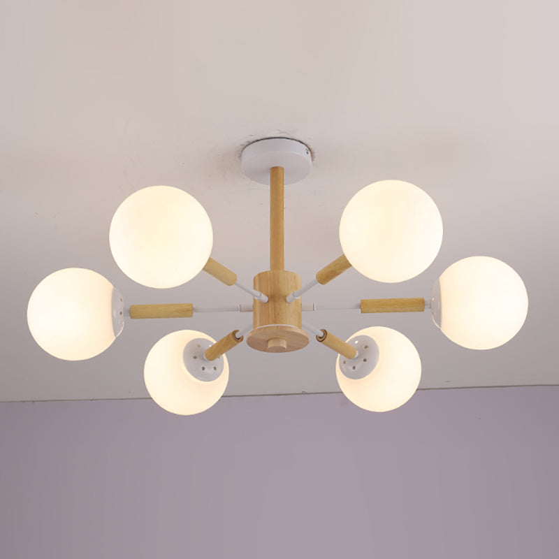 Modern Wood Chandelier Light Fixtures Globe Multi-Head Suspension Lamps for Living Room