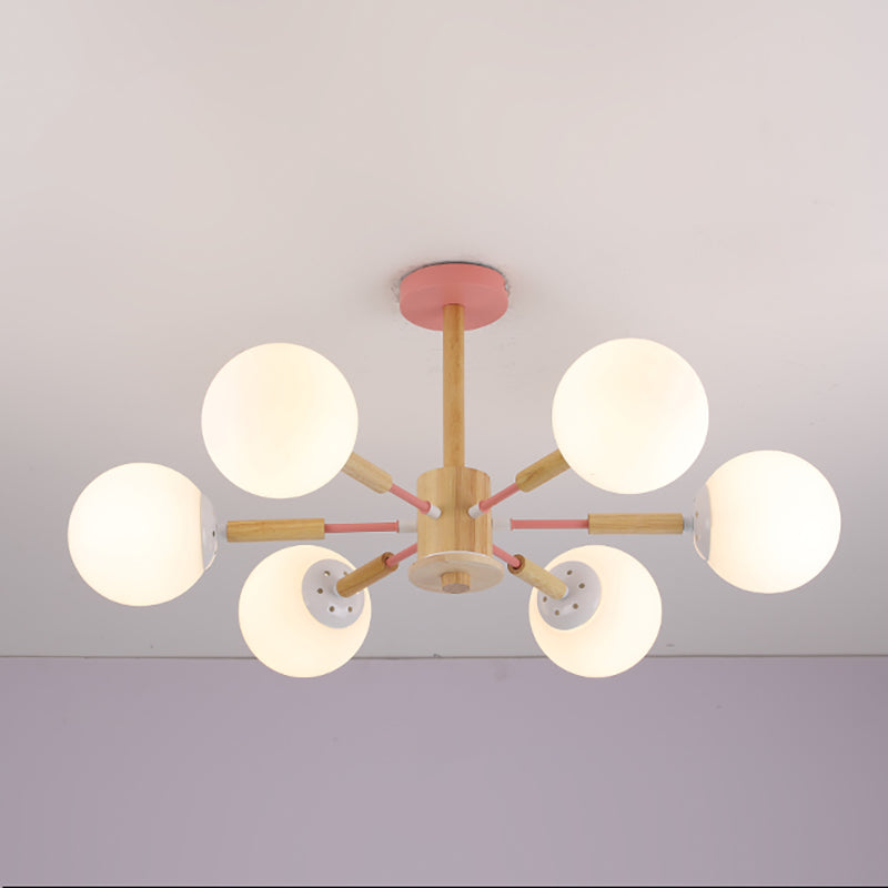 Modern Wood Chandelier Light Fixtures Globe Multi-Head Suspension Lamps for Living Room