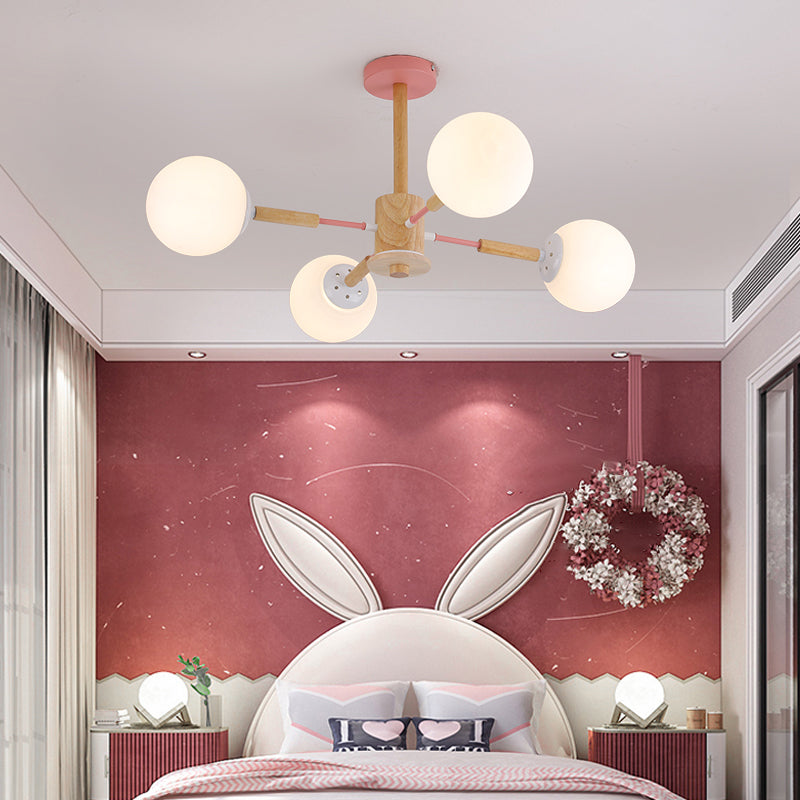 Modern Wood Chandelier Light Fixtures Globe Multi-Head Suspension Lamps for Living Room