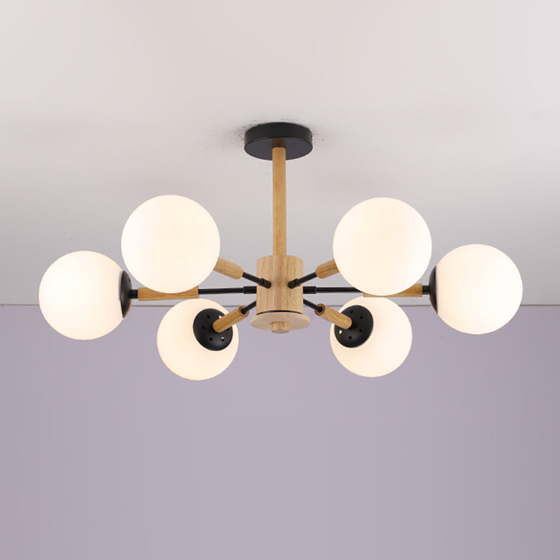 Modern Wood Chandelier Light Fixtures Globe Multi-Head Suspension Lamps for Living Room