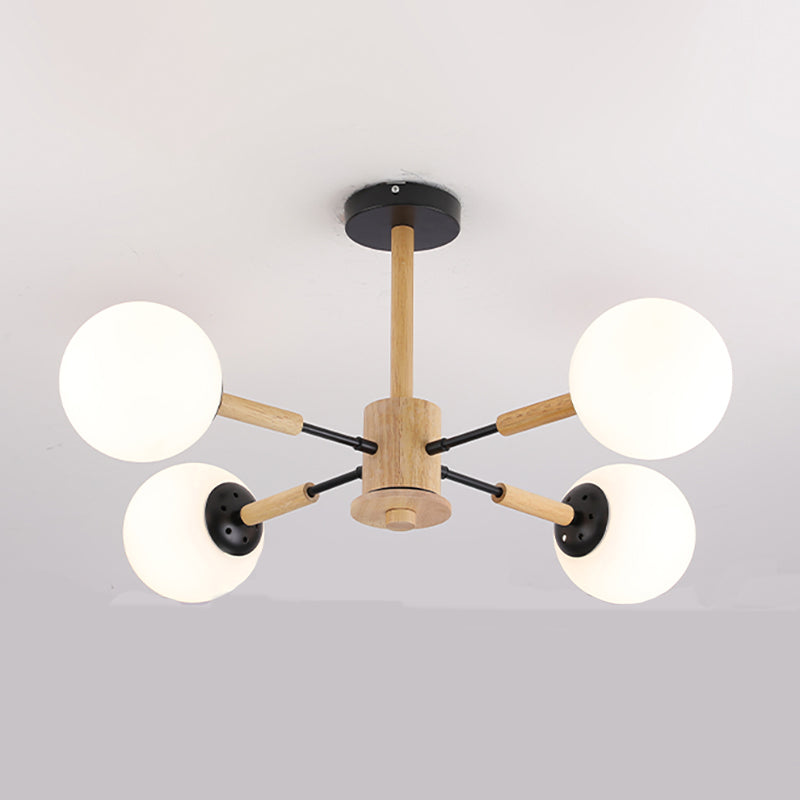 Modern Wood Chandelier Light Fixtures Globe Multi-Head Suspension Lamps for Living Room