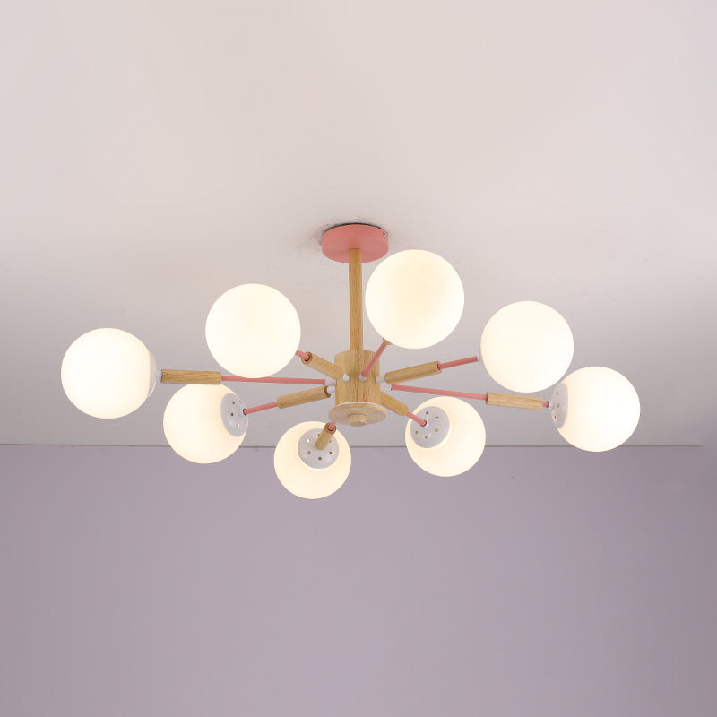 Modern Wood Chandelier Light Fixtures Globe Multi-Head Suspension Lamps for Living Room