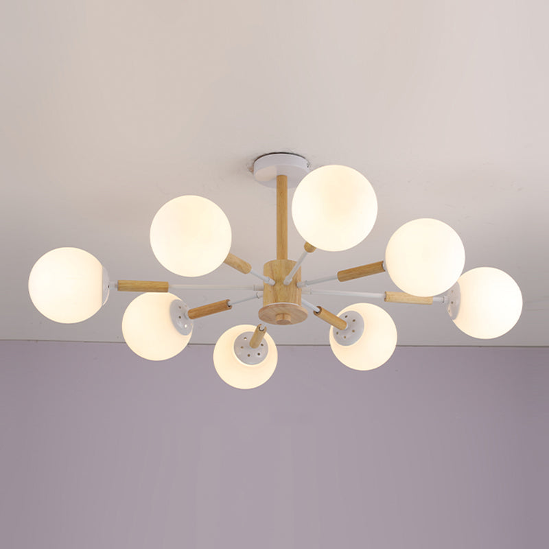 Modern Wood Chandelier Light Fixtures Globe Multi-Head Suspension Lamps for Living Room