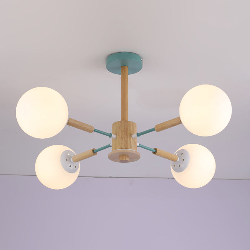 Modern Wood Chandelier Light Fixtures Globe Multi-Head Suspension Lamps for Living Room
