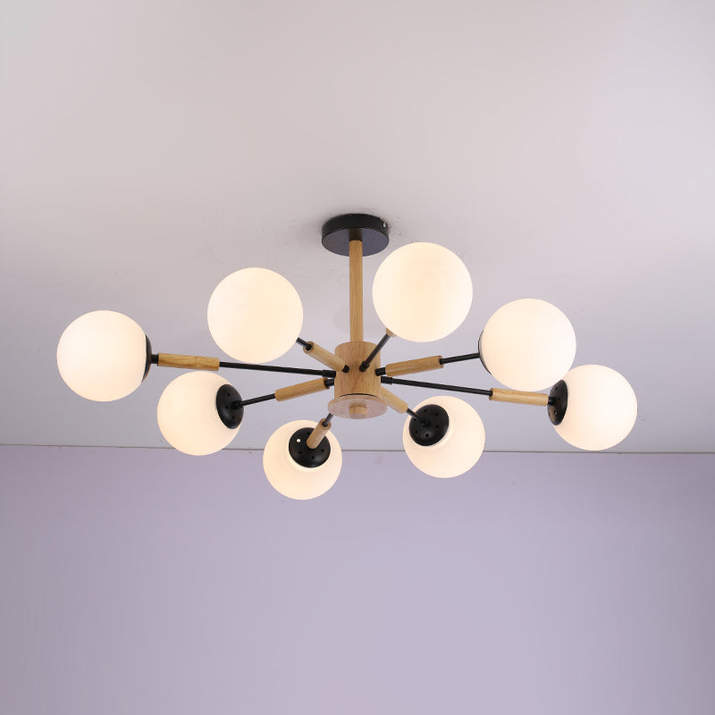 Modern Wood Chandelier Light Fixtures Globe Multi-Head Suspension Lamps for Living Room