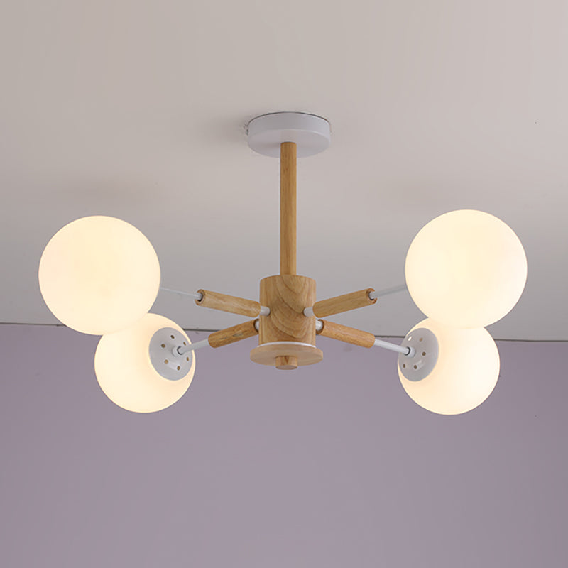 Modern Wood Chandelier Light Fixtures Globe Multi-Head Suspension Lamps for Living Room